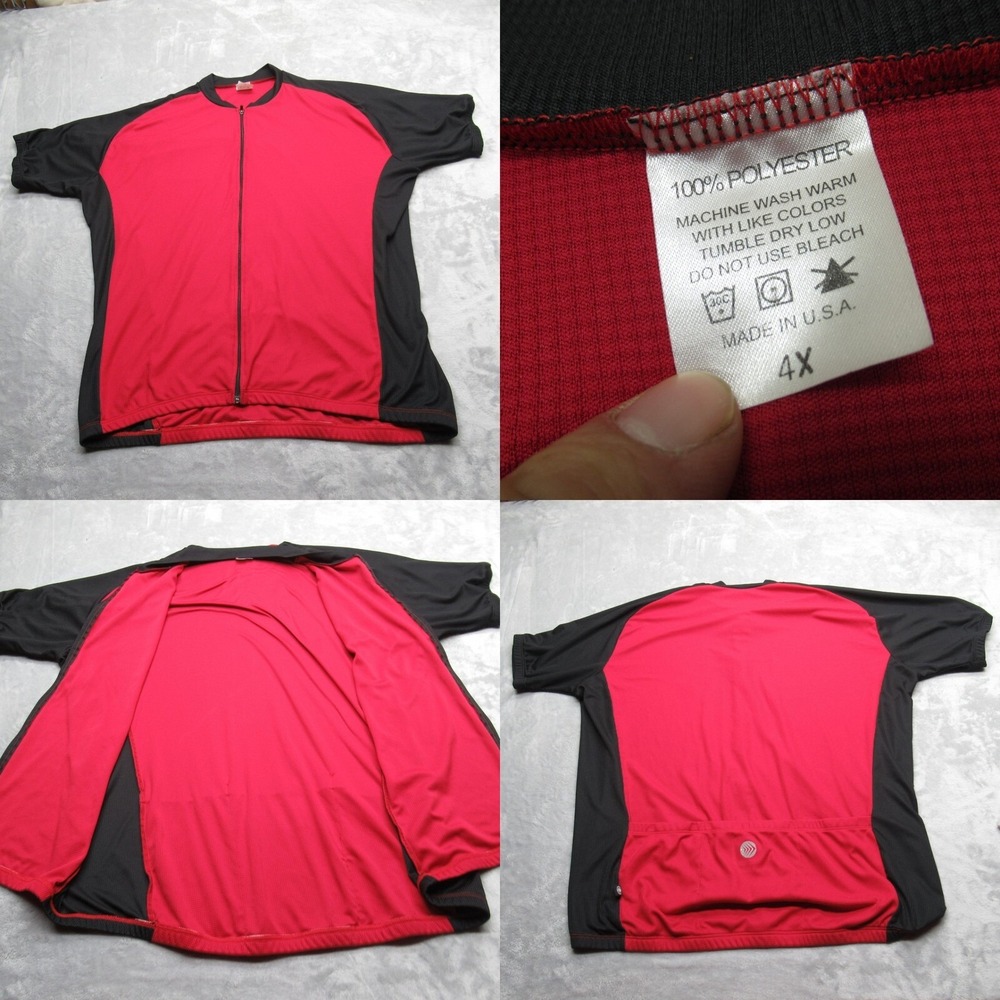 Cycling Jersey Unisex 4X Red Colorblock Waffle Knit‎ Raglan Full Zip Made In USA